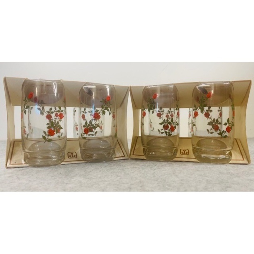 Anchor Hocking Climbing Roses Glass‎ Tumblers Set of 8, 12oz ** NIB VINTAGE 70'S